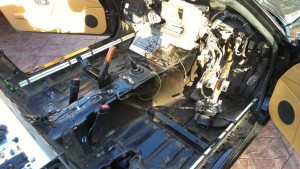 The MX-5's carpet and dashboard removed